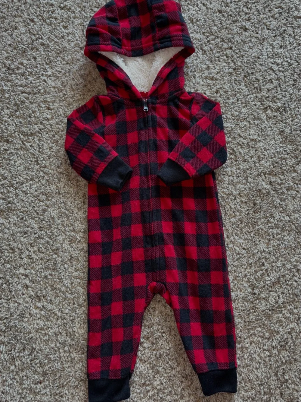 Carter's Red and Black Buffalo Plaid Hooded One-Piece